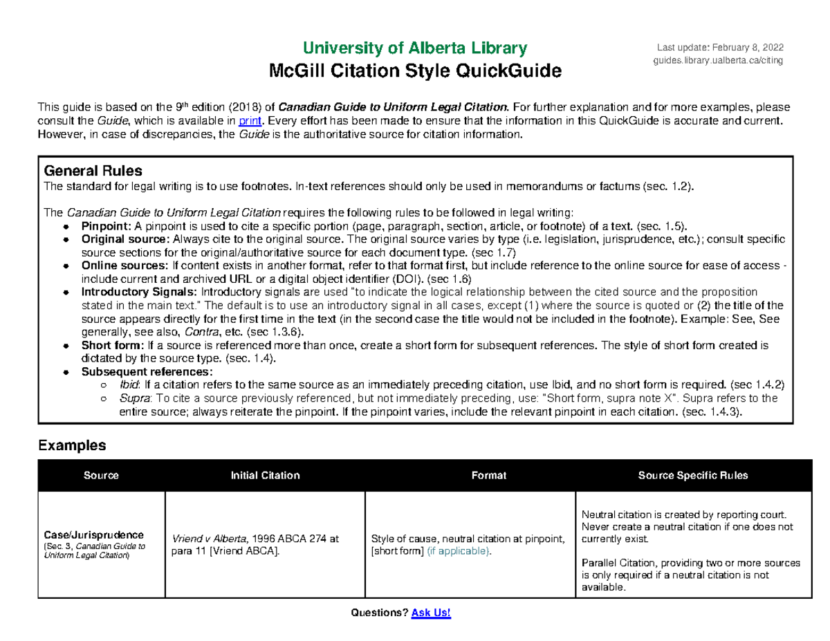Mc Gill QG 9th ed 20220208 University of Alberta Library Questions