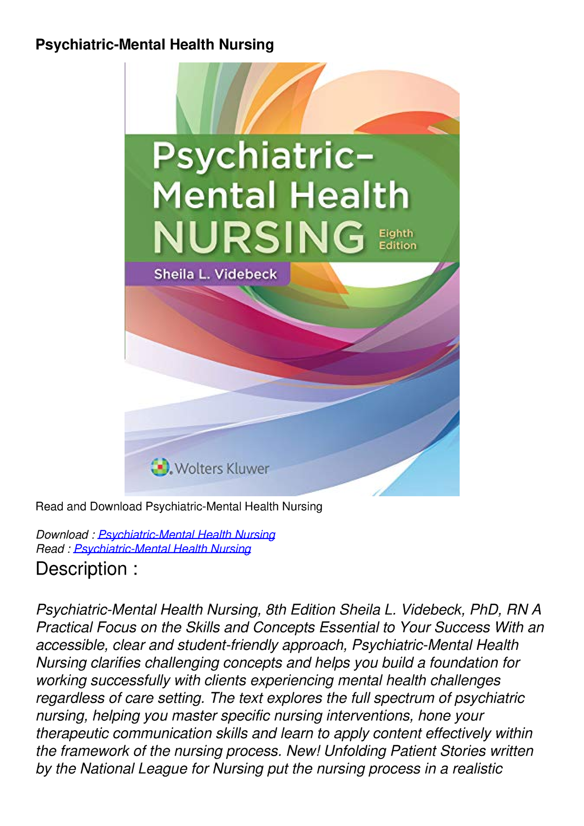 get [PDF] Download Psychiatric-Mental Health Nursing - Psychiatric ...