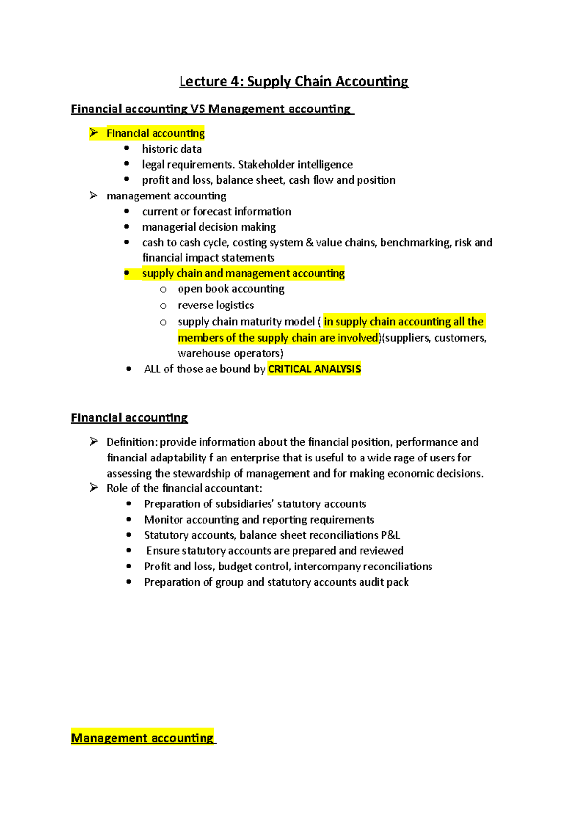 supply chain accounting Lecture 4 Supply Chain Accounting Financial