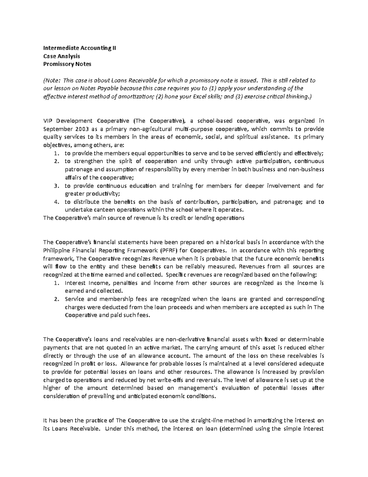 2 - Case Analysis - Promissory Notes - Intermediate Accounting II Case ...