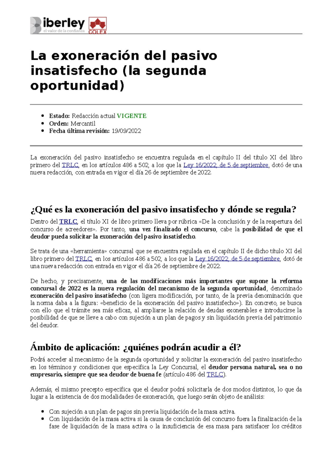 2º oportunidad beneficio por exoneración del pasivo insatisfecho - La ...