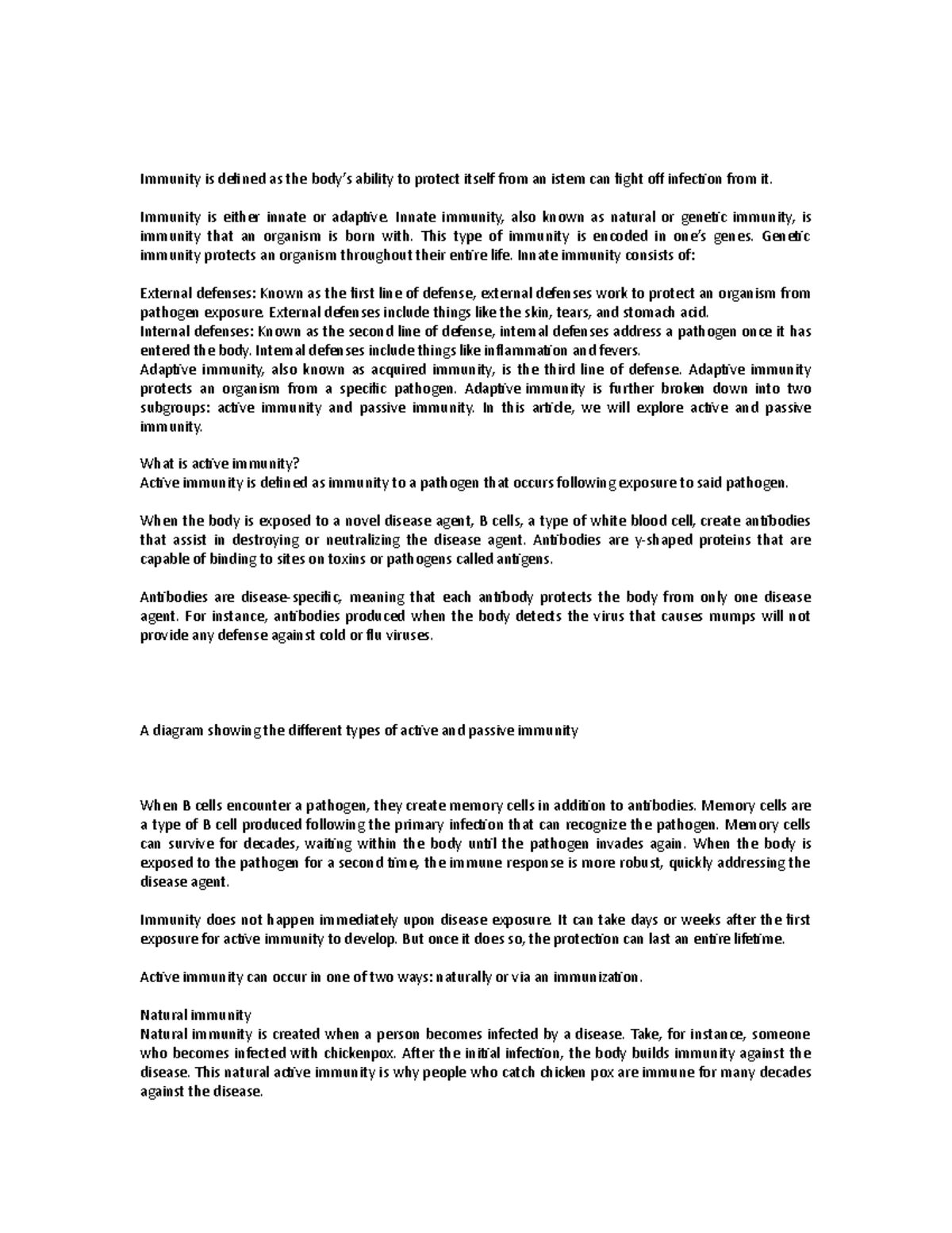 Immune system - Notes - Immunity is defined as the body’s ability to ...