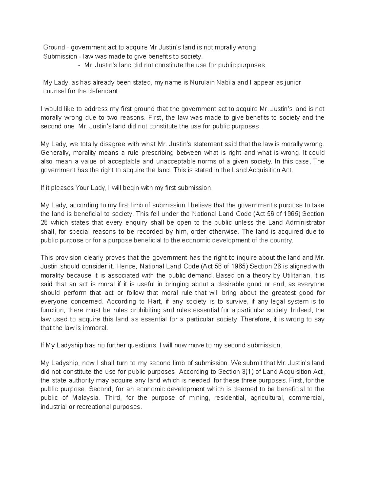 Mooting script about government take land from people - Ground ...