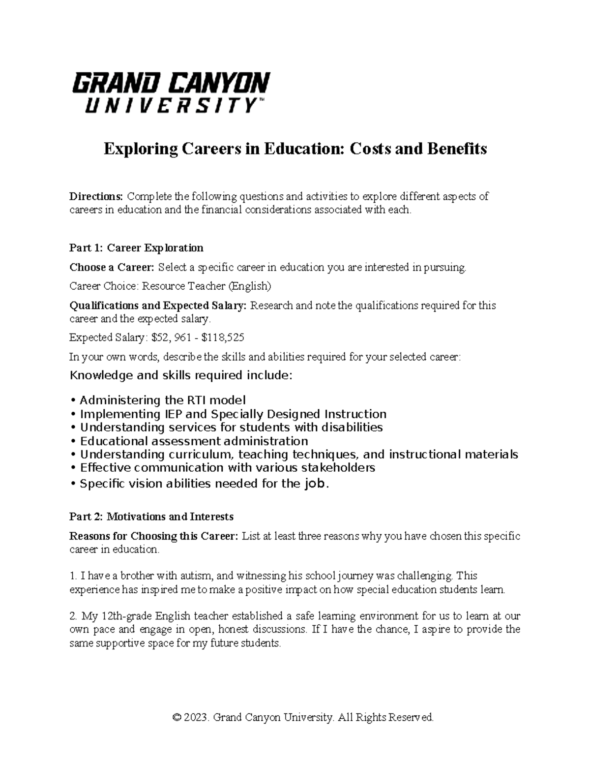 UNV-108-T7-Exploring Careersin Education Cost Benefit - Exploring ...