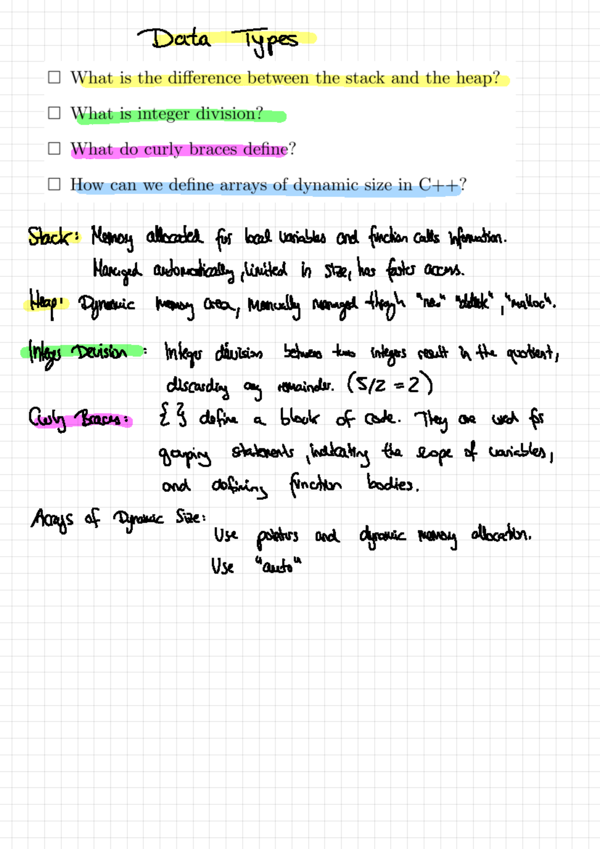 Tutorial questions - Data Types Stack : Memory allocated for local ...
