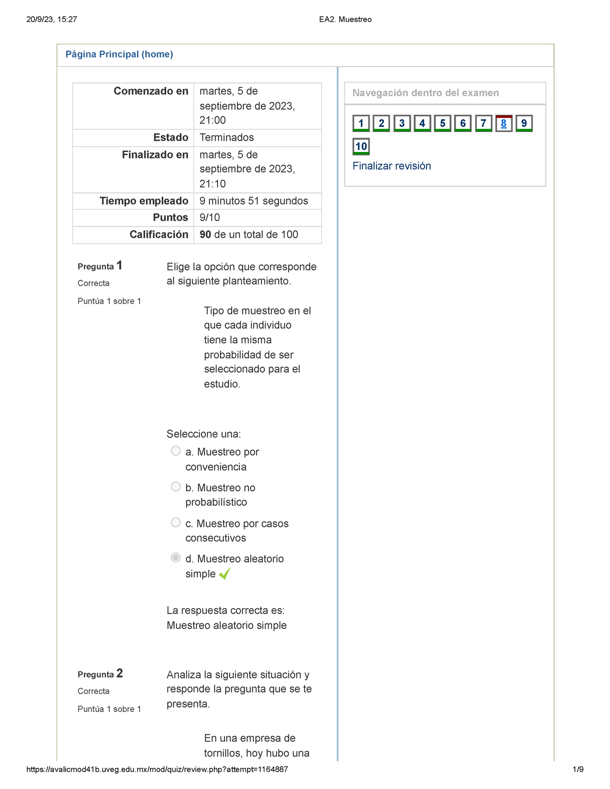 EA2. Muestreo - Notas De Cuestionario - Página Principal (home ...