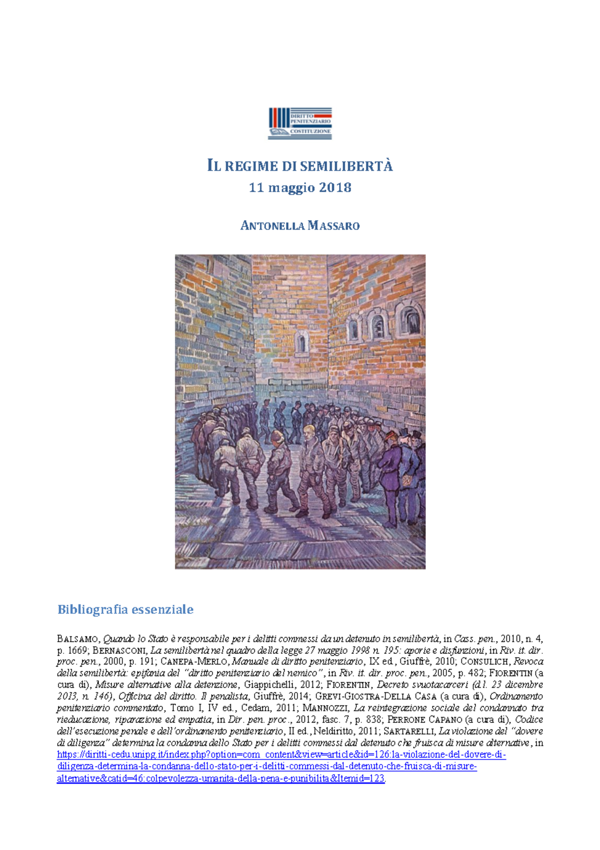 Massaro semiliberta utile ai fini del tema IL REGIME DI SEMILIBERTÀ