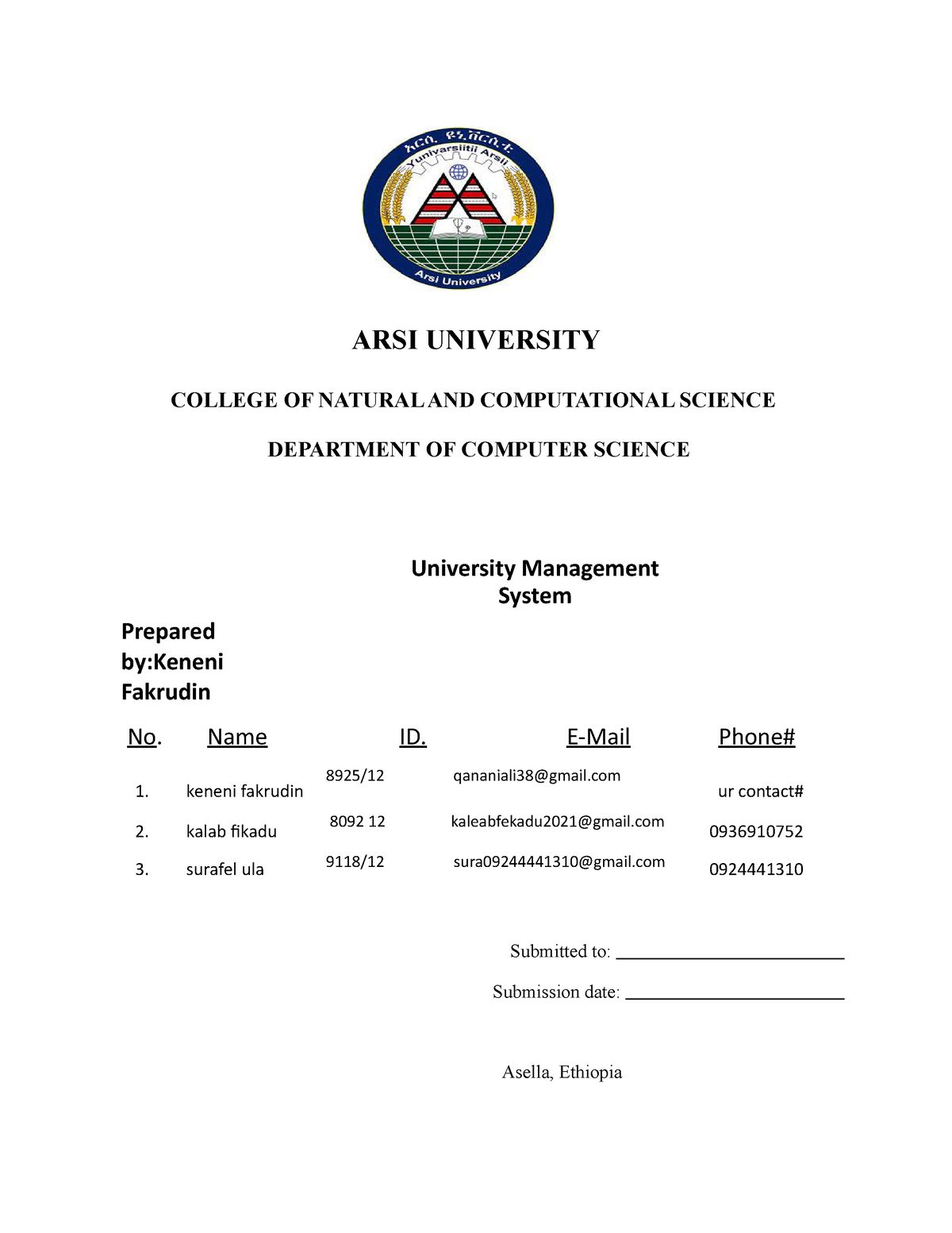 Proposal Guideline Copy Arsi University College Of Natural And Computational Science
