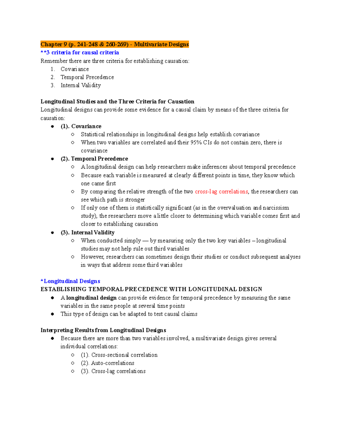 Exam 3 Study Guide - Chapter 9 (p. 241-248 & 260-269) - Multivariate ...