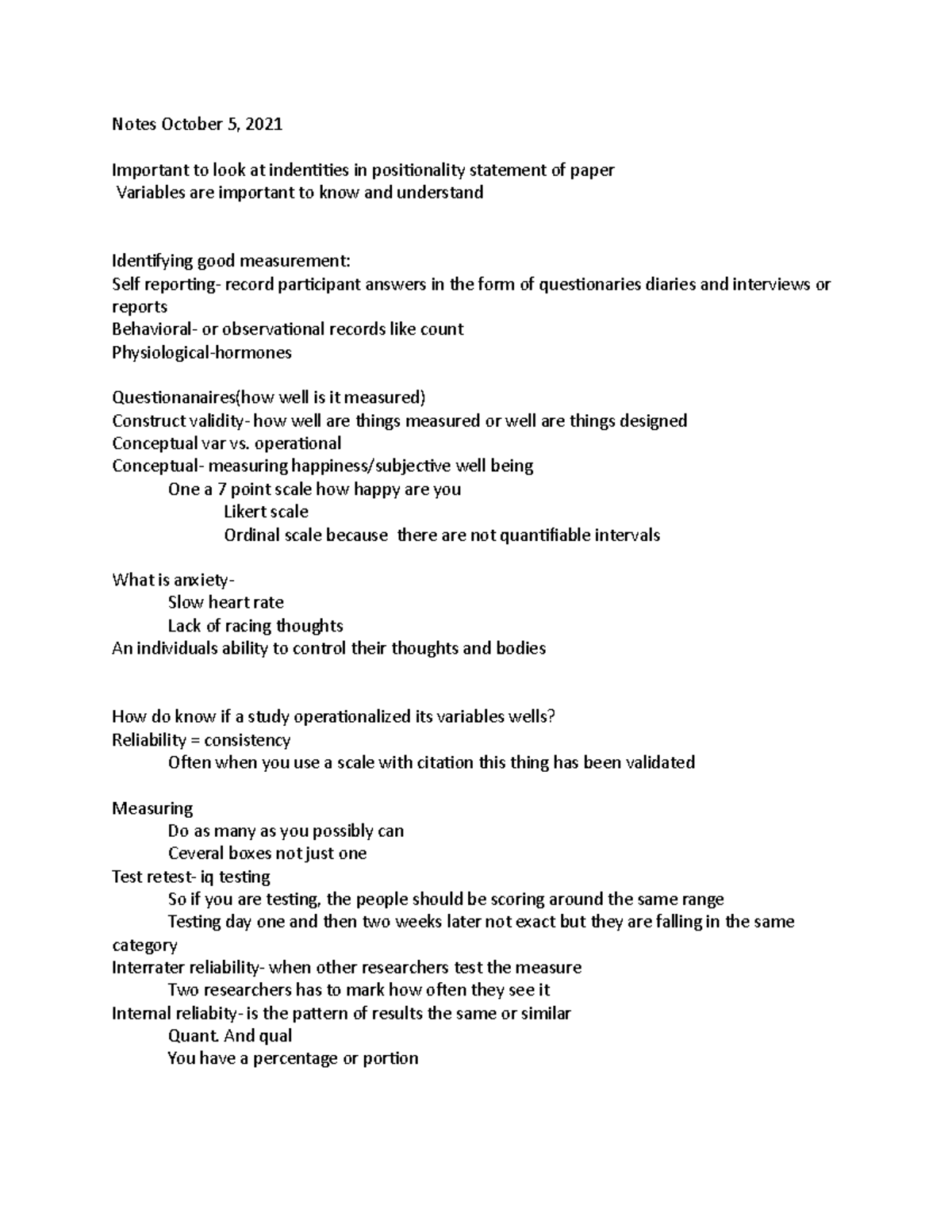 Notes October 5 - operational Conceptual- measuring happiness ...