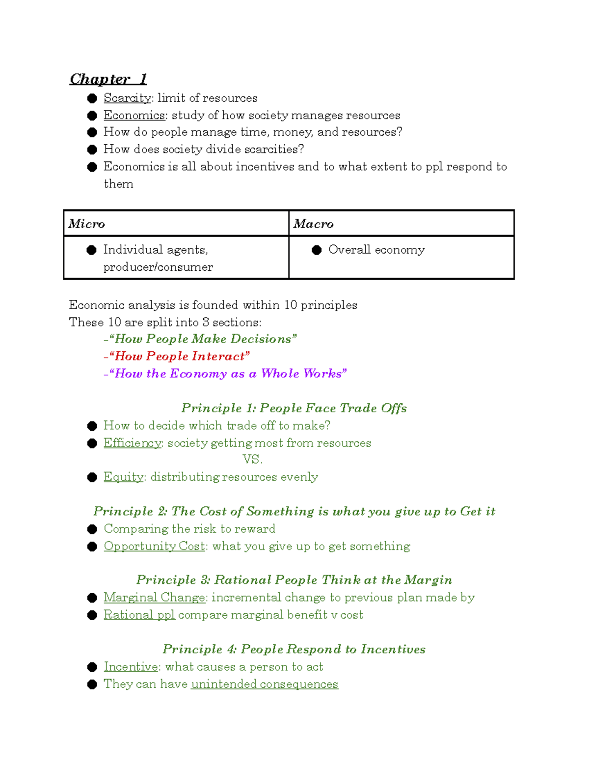 Microeconomics Notes - Chapter 1 Scarcity: limit of resources Economics ...