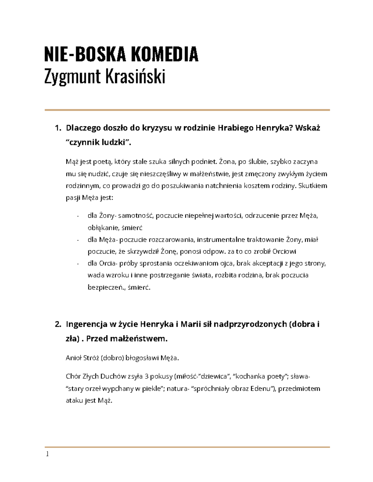Notatki z "Nie boskiej komedii" NIEBOSKA KOMEDIA Zygmunt Krasiński 1