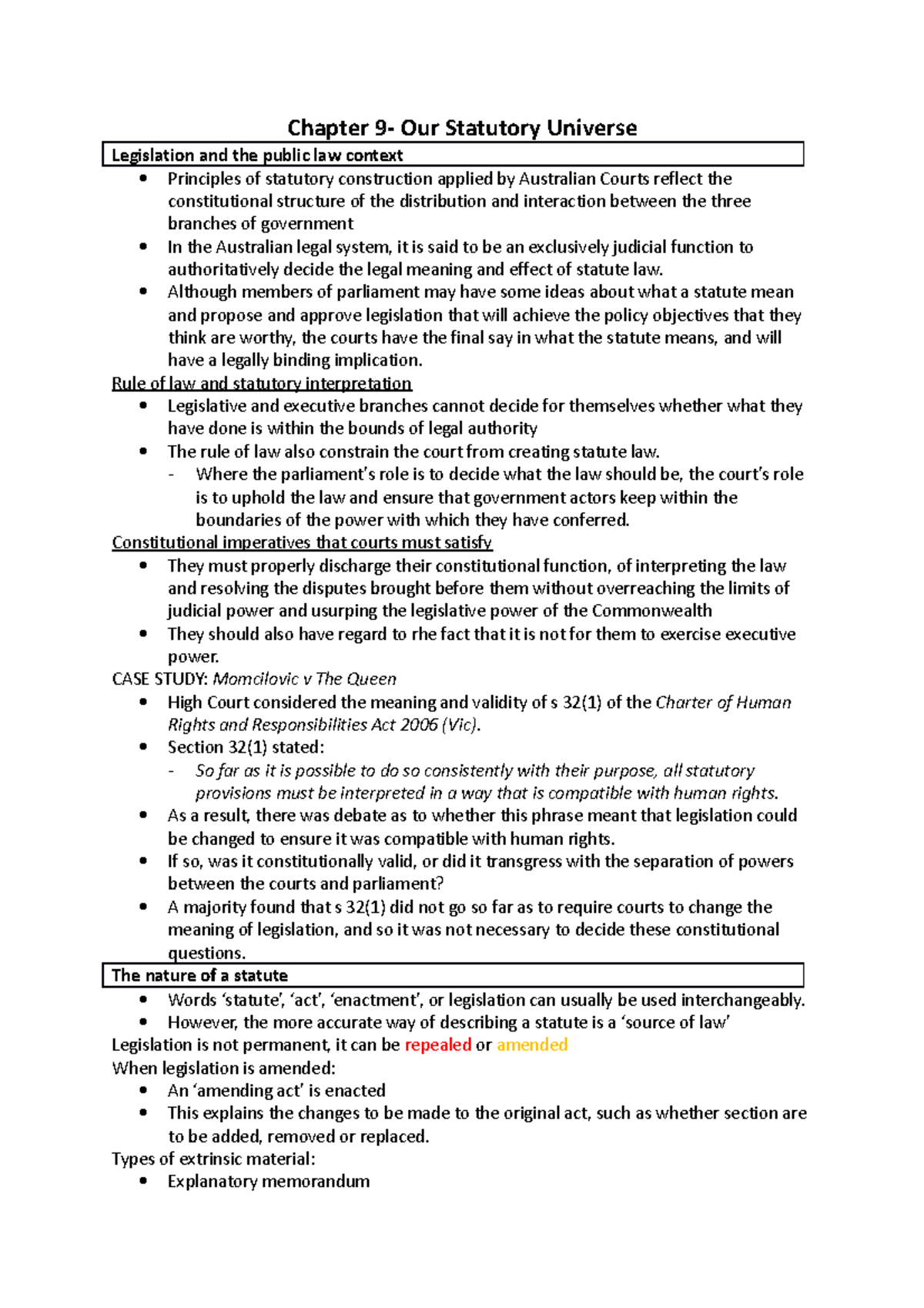 Chapter 9- Statutory Interpretation Notes - Chapter 9- Our Statutory ...