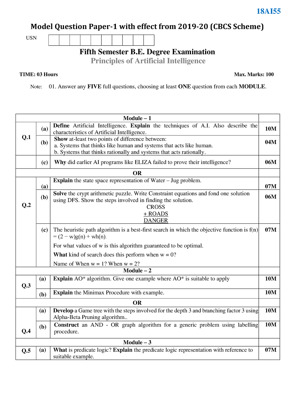 18ae55 - Question Paper - Model Question Paper-1 With Effect From 2019 ...