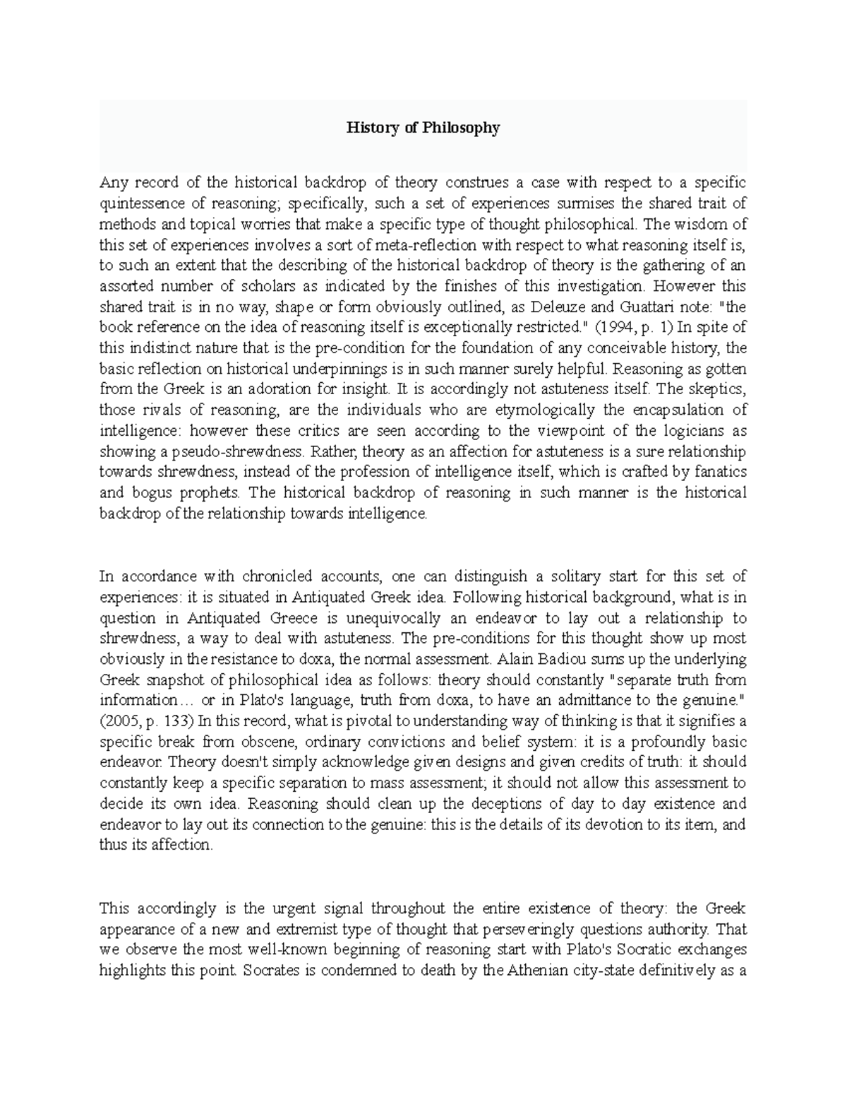 History of Philosophy - The wisdom of this set of experiences involves ...