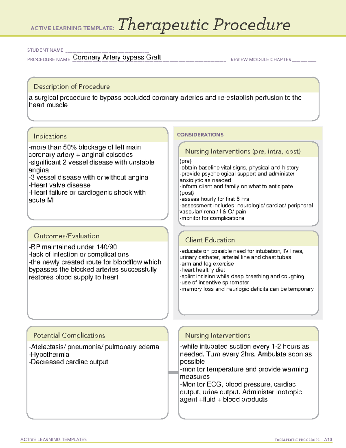 Therapeutic Procedure Coronary Artery Bypass graft - ACTIVE LEARNING ...