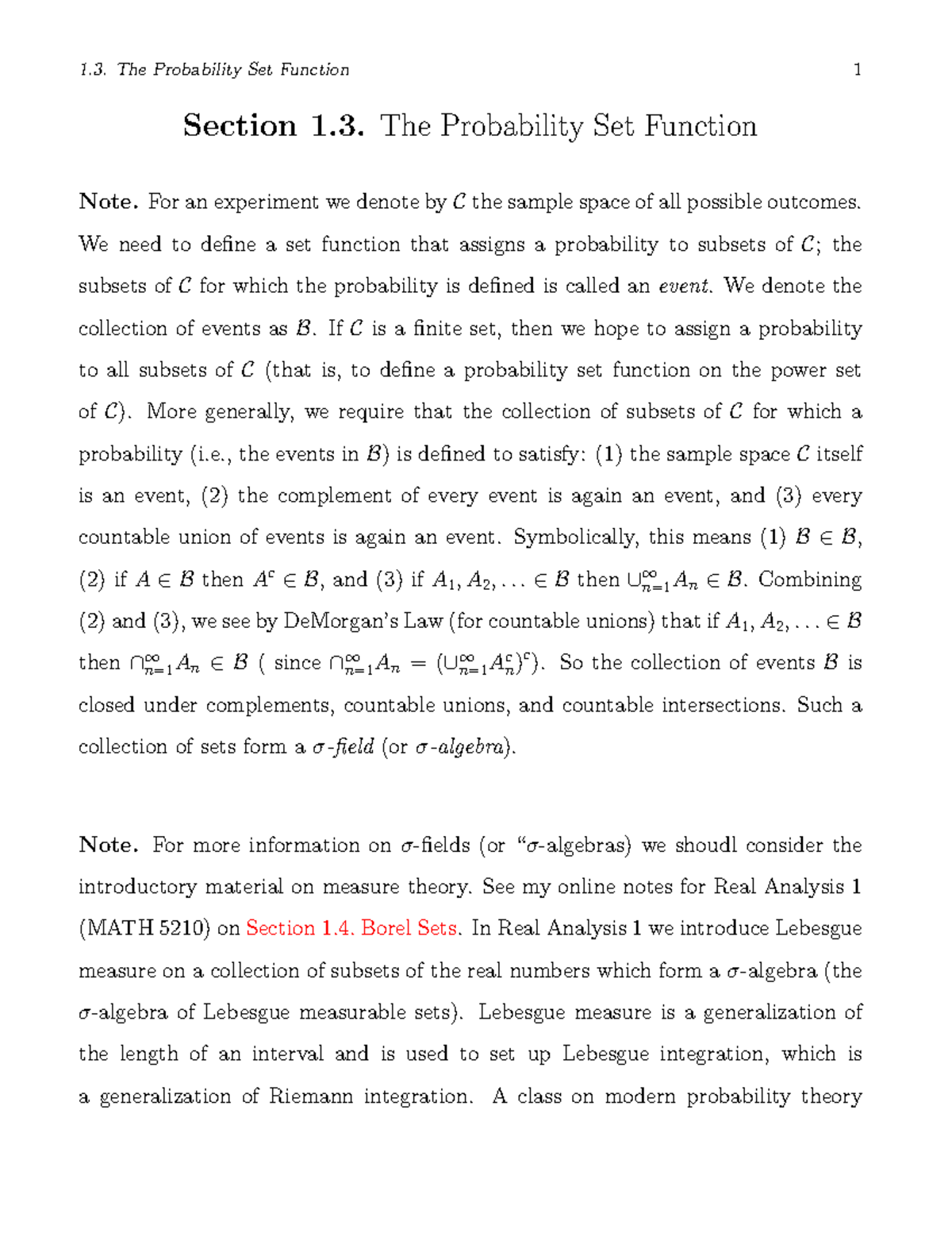 Hogg Mc Kean Craig 1 3 - Probability set functions - Section 1. The ...