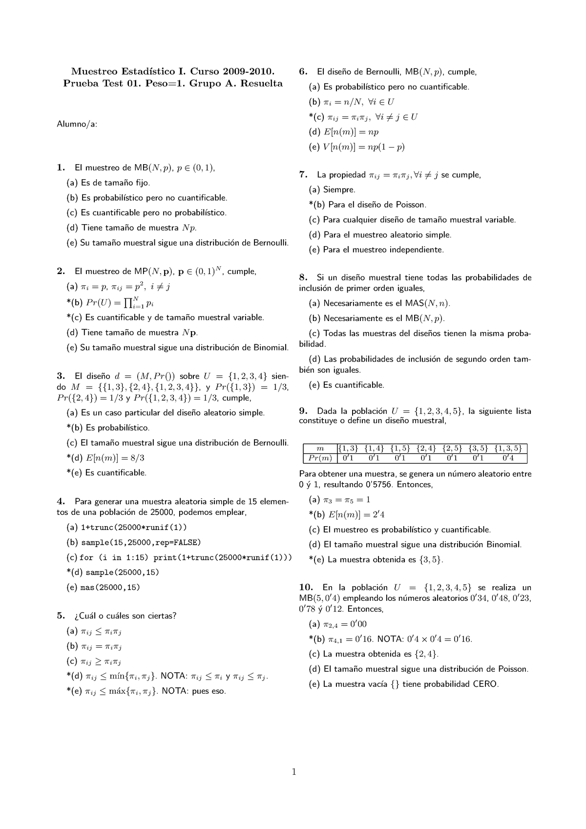 Examenes 2010, Preguntas Y Respuestas - Pruebas Test 01 Y 03. Grupos A ...