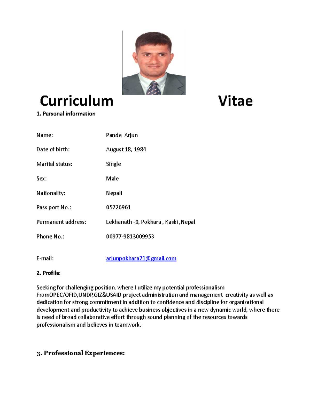 Arjun Pande CV(Finance)OFID Sept,2015 - Curriculum Vitae Personal ...