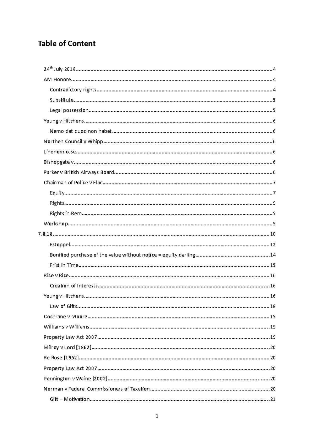 Week 1 - 12 Lecture Notes - Table of Content 24th July - Studocu