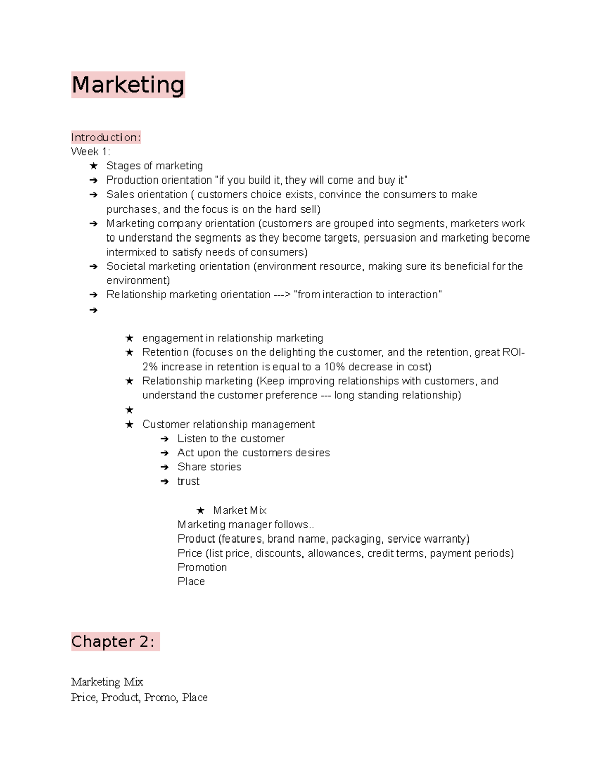 Marketing midterm notes 1-9 - Marketing Introduction: Week 1: ★ Stages ...