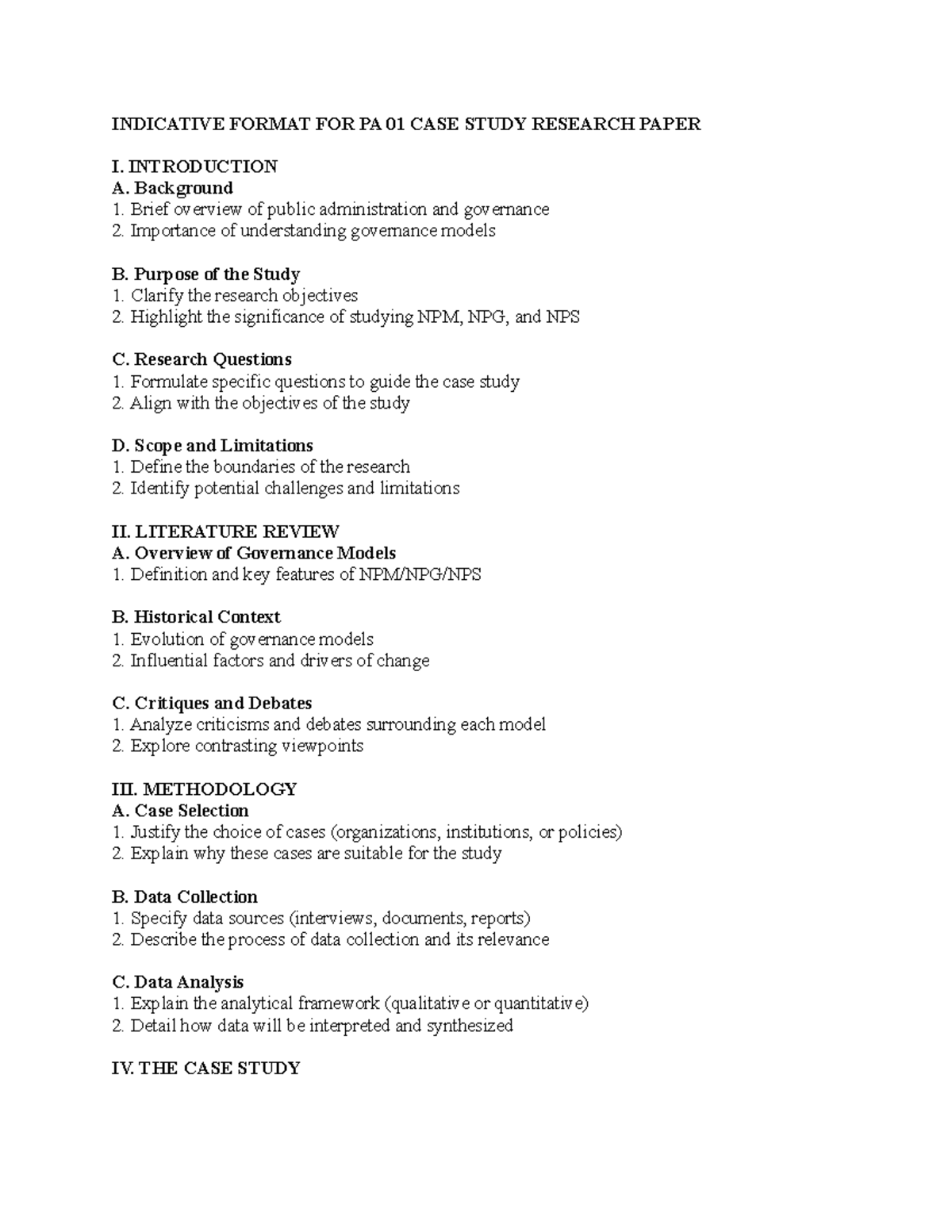 Indicative Format FOR PA 01 CASE Study Research Paper INDICATIVE