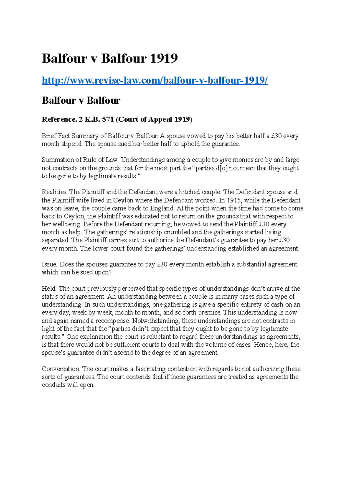 Balfour v Balfour [reviselaw Balfour v Balfour 1919 reviselaw