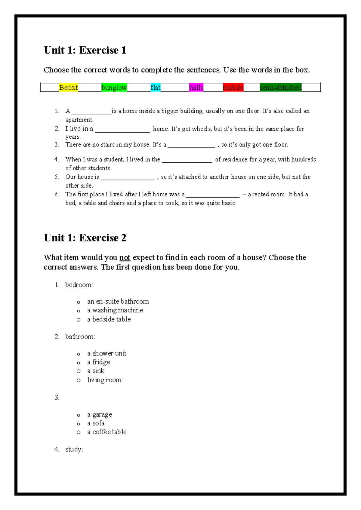 Unit 1 - Grammar Vocabulary - Unit 1: Exercise 1 Choose the correct ...