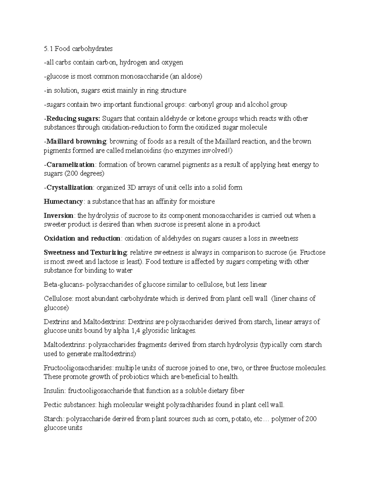 Chapter 5 Notes - 5 Food Carbohydrates -all Carbs Contain Carbon ...