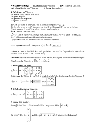 Zusammenfassung Vektorrechnung Studocu