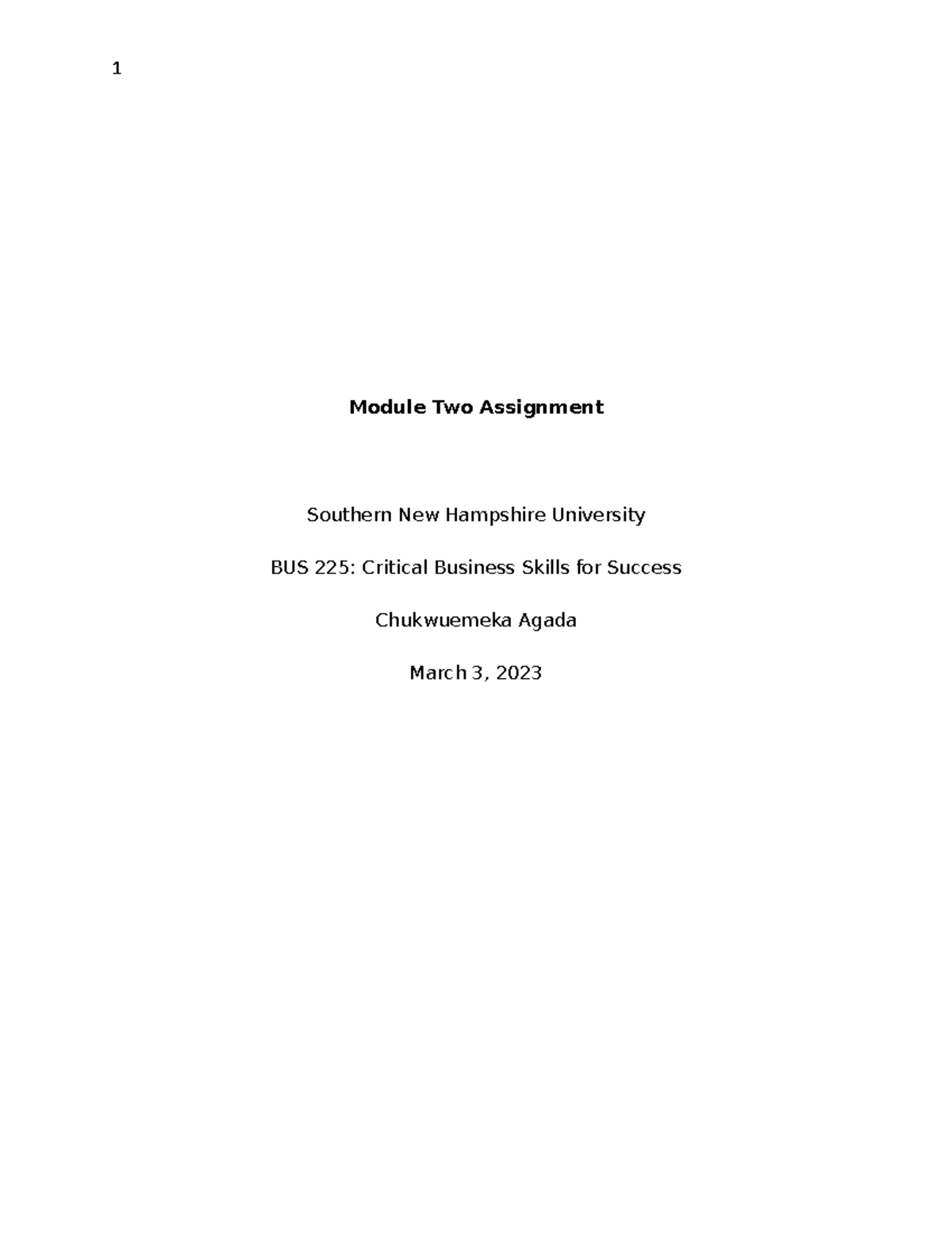 BUS225 Module Two Assignment - 1 Module Two Assignment Southern New ...