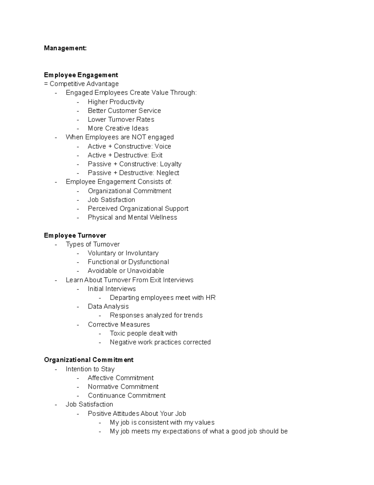 Notes Week 10 26 - Management: Employee Engagement = Competitive ...