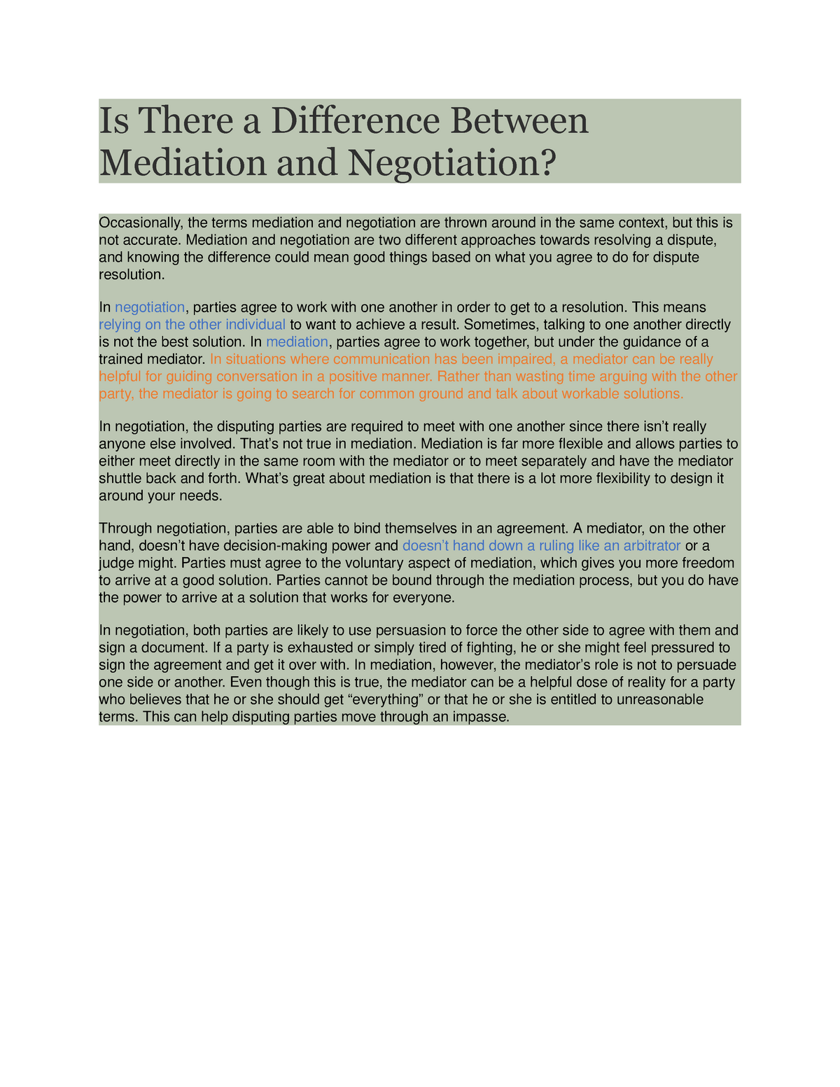 Mediation And Negotiation - Mediation And Negotiation Are Two Different ...