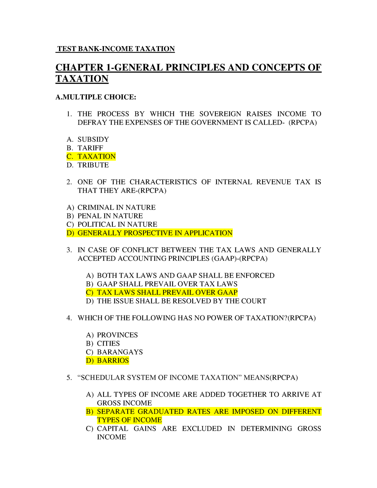 25570160 - Quizzers - TEST BANK-INCOME TAXATION CHAPTER 1-GENERAL ...