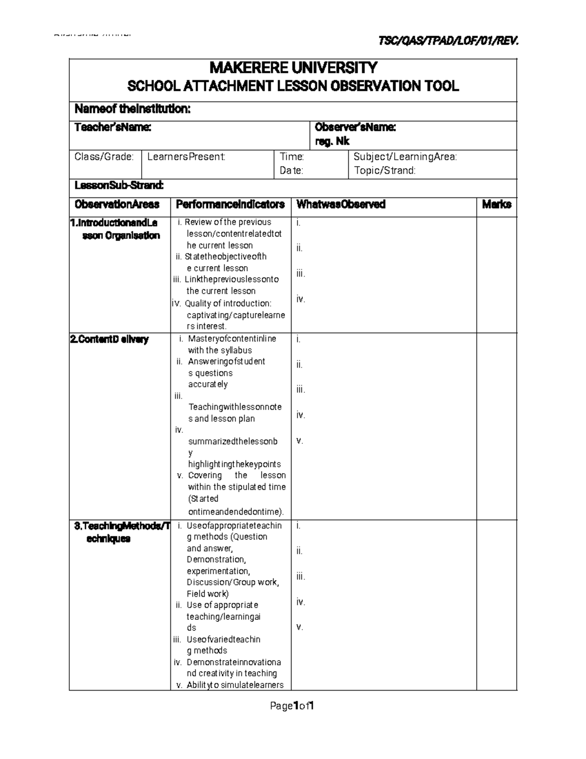 Lesson Observation Form School attachment (1) 240614 145233 - TSC/QAS ...