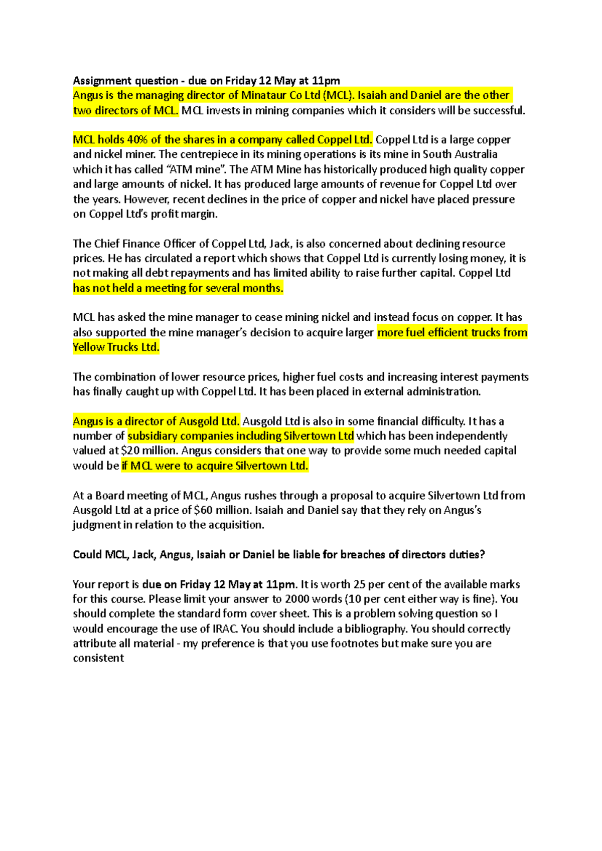 Assignment question - Sem 1 2023 - Assignment question - due on Friday ...