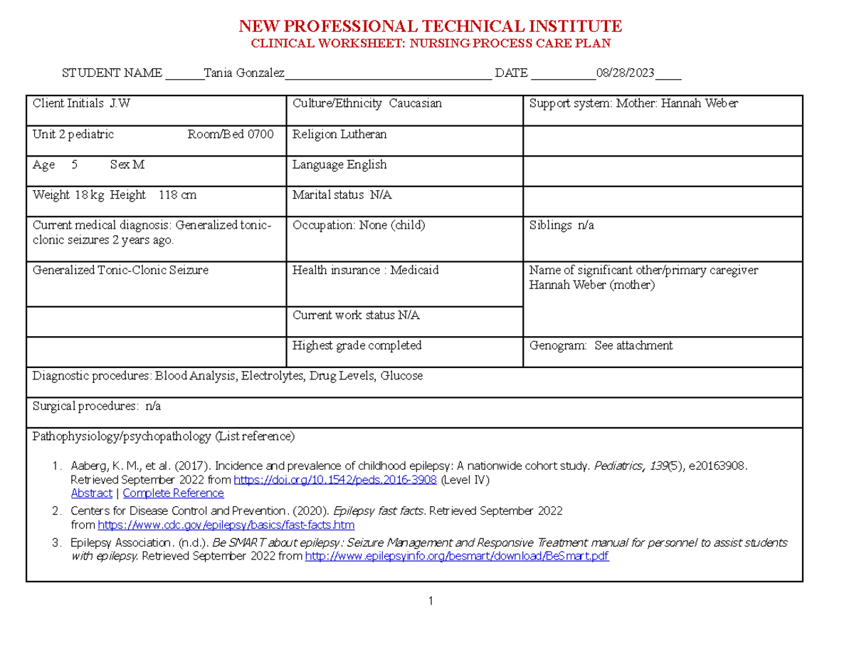 Pediatric CARE PLAN Repaired NEW PROFESSIONAL TECHNICAL INSTITUTE   Thumb 1200 927 