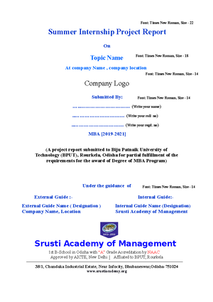 SIP Poject Guide - same as usual - A PROJECT REPORT ON TITLE OF THE ...