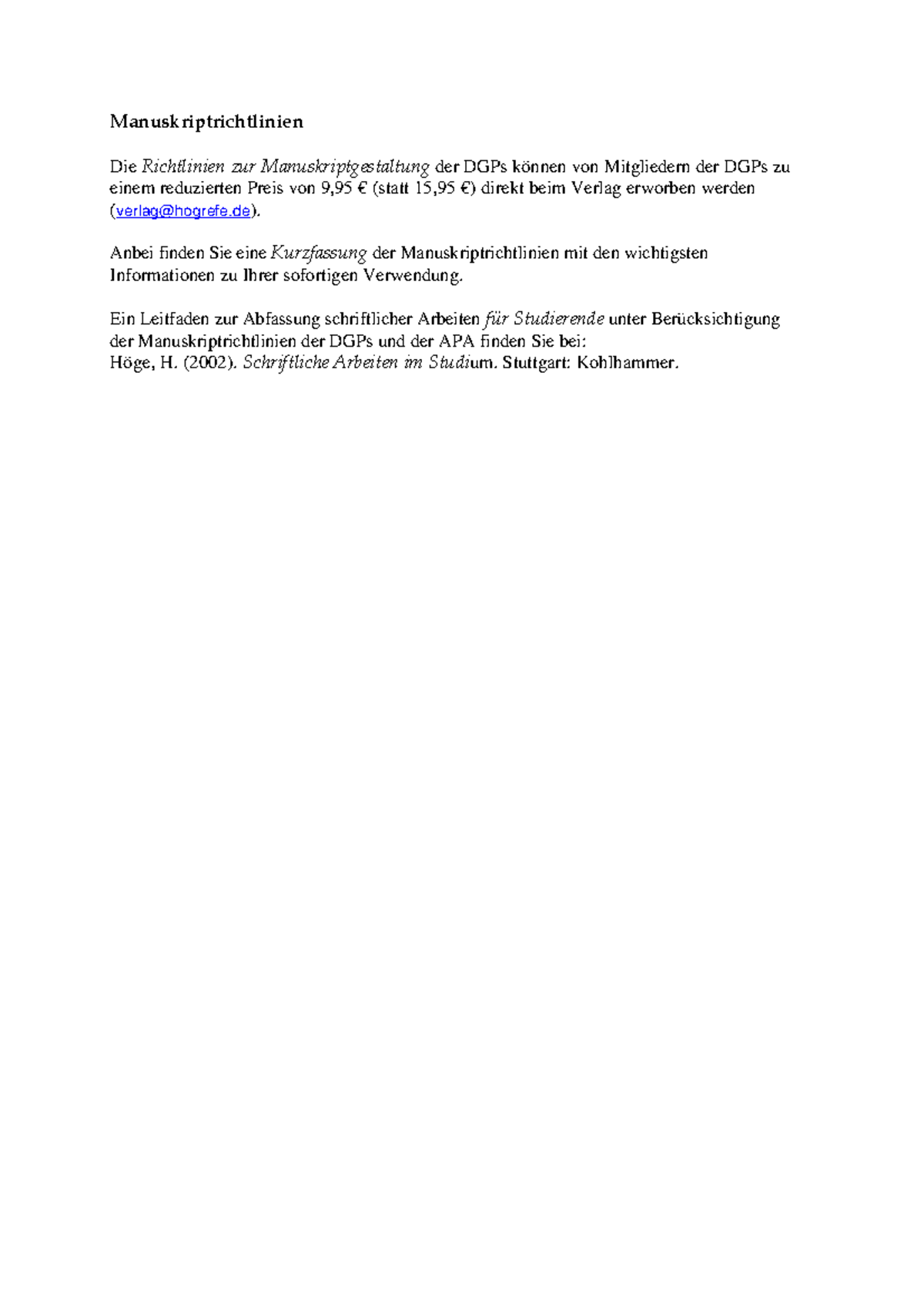 Richtlinien zur Manuskriptgestaltung DGPs - Anbei finden Sie eine ...