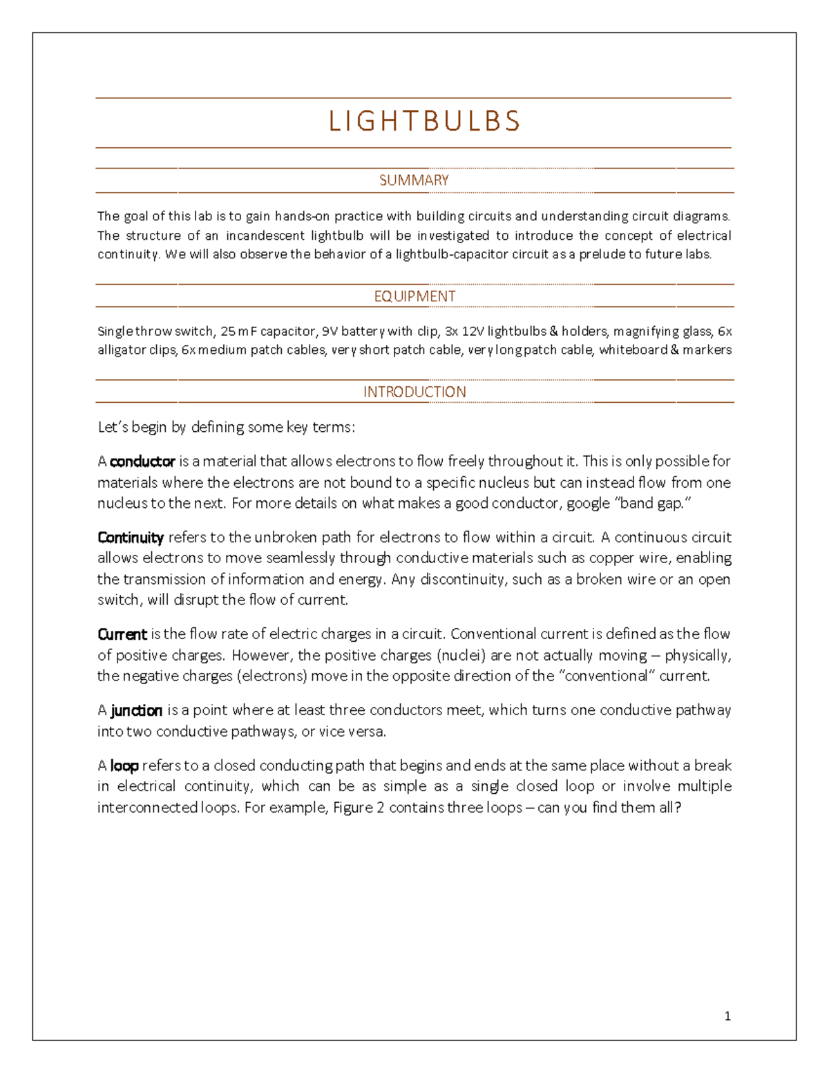 Lab 0 - Lightbulbs manual + ws - L I G H T B UL B S SUMMARY The goal of ...
