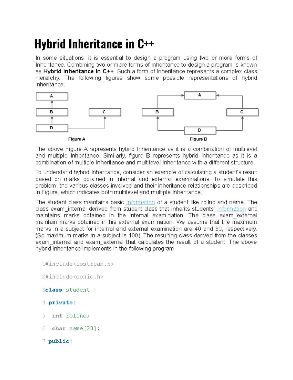 Hybrid Inheritance In C++ - Combining Two Or More Forms Of Inheritance ...