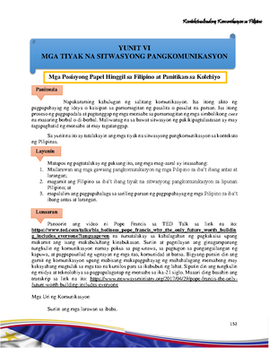 FILI 101 Notes - FILI - YUNIT 1: FILIPINO BILANG WIKA AT LARANGAN Ang ...