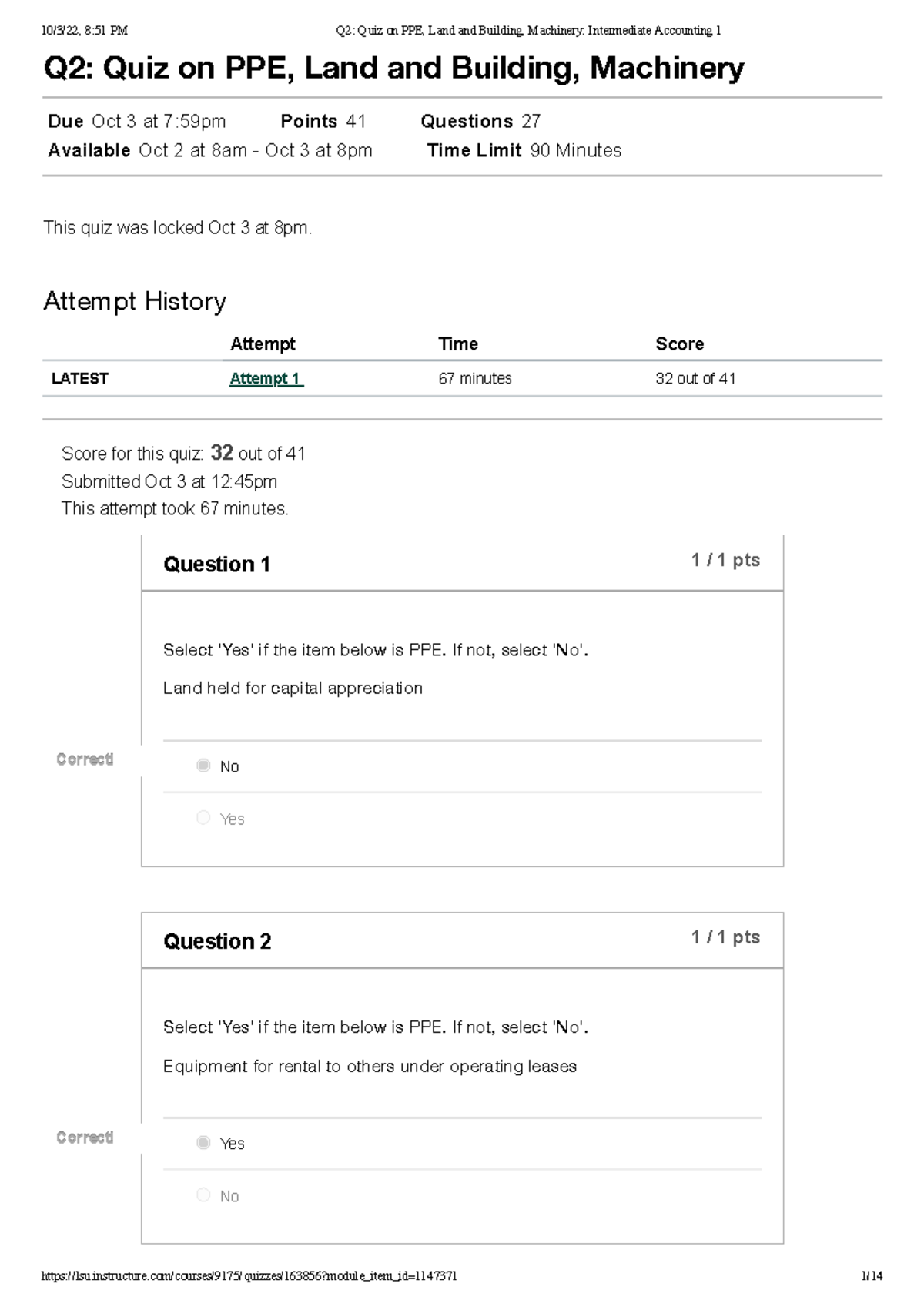 With answers Q2 Quiz on PPE, Land and Building, Machinery Intermediate