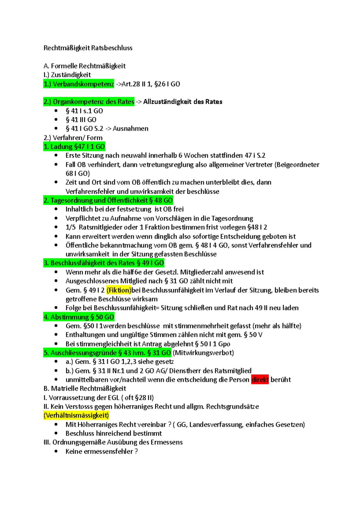 Rechtmäßigkeit Ratsbeschluss - Formelle Rechtmäßigkeit I