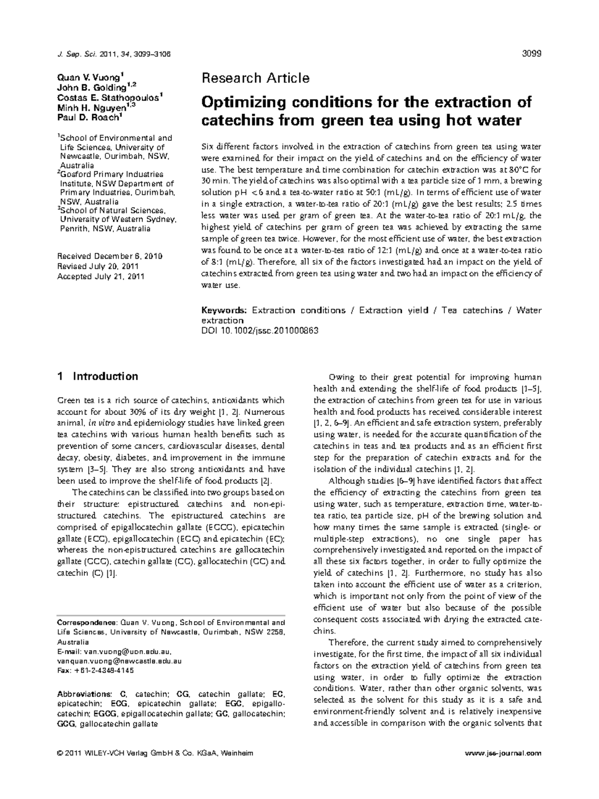 Optimizing conditions for the extraction of catechins from green tea ...