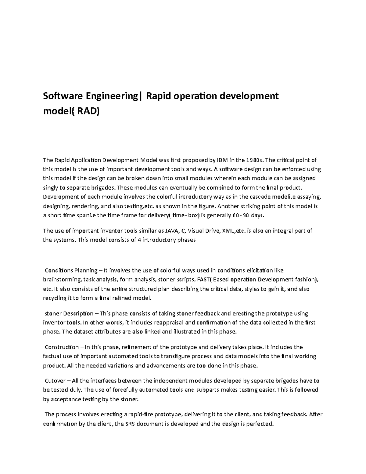 Software Engineering Rapid operation development model( RAD) - The ...