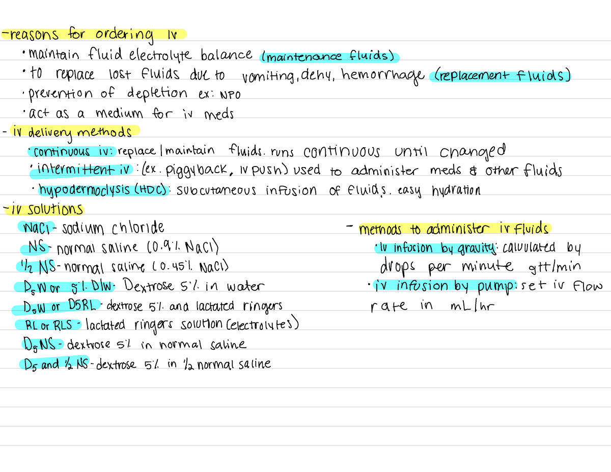 Dosage Calc- iv solutions and equipment - reasons for ordering In ...