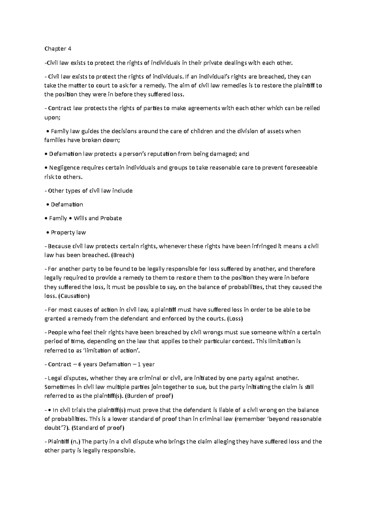 Sac 2 - sac 2 legal notes - Chapter 4 -Civil law exists to protect the ...