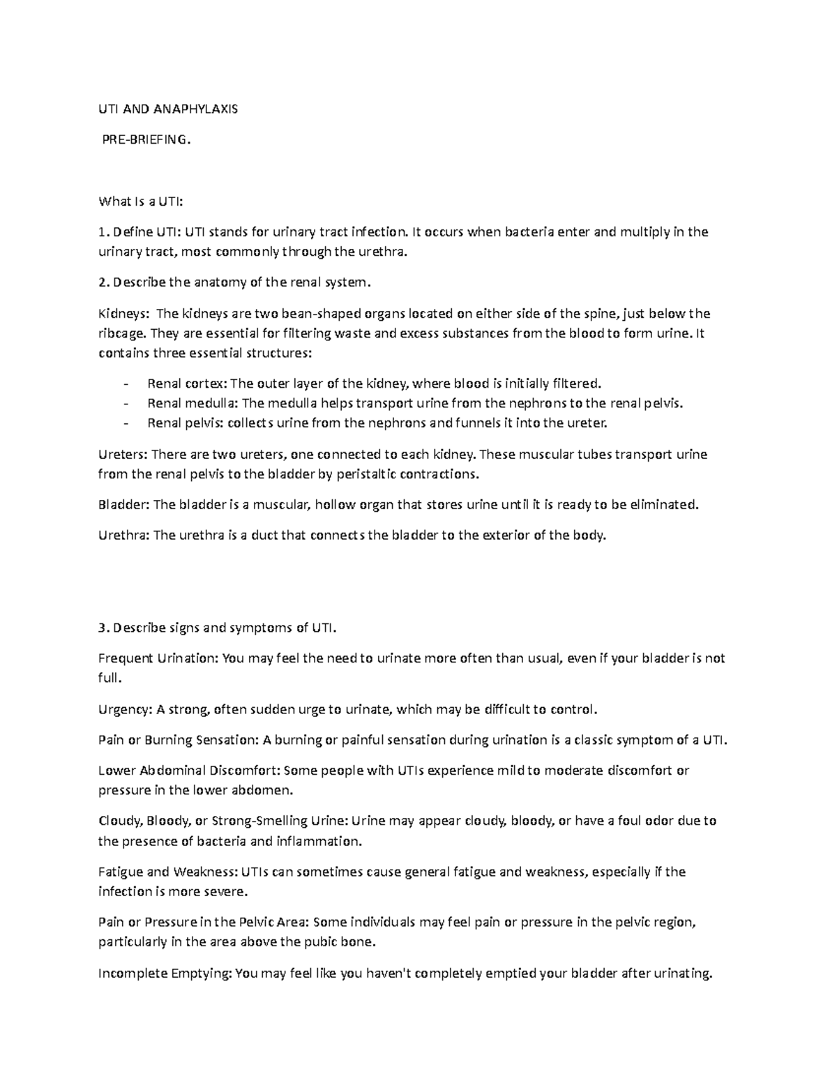 UTIanaphylaxisprebrief UTI AND ANAPHYLAXIS PREBRIEFING. What Is a