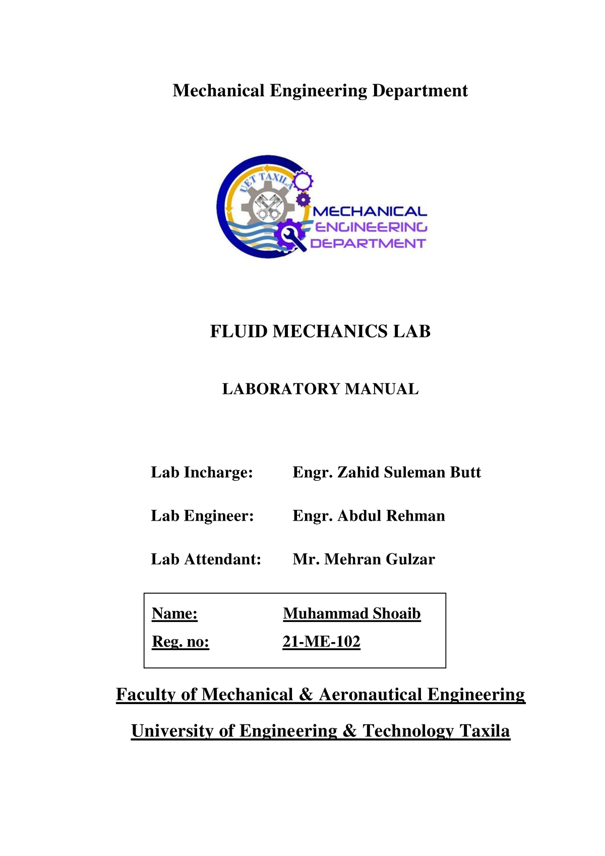 FM Manual - Fluid Mechanics Lab Sollution - Mechanical Engineering ...